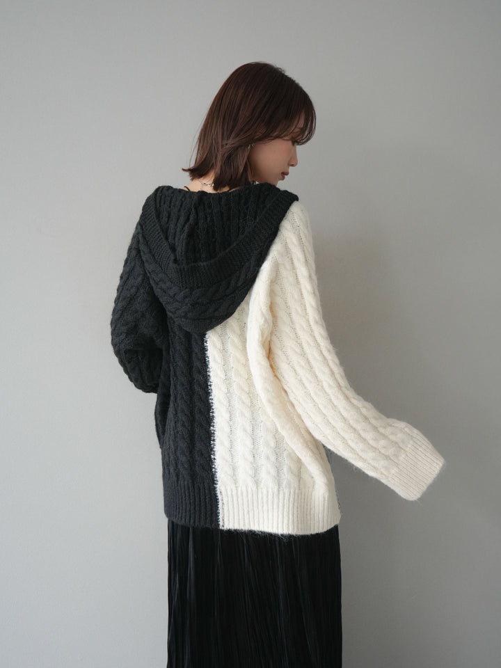 [予約]デニム×バイカラーニットZIPフーディ/black