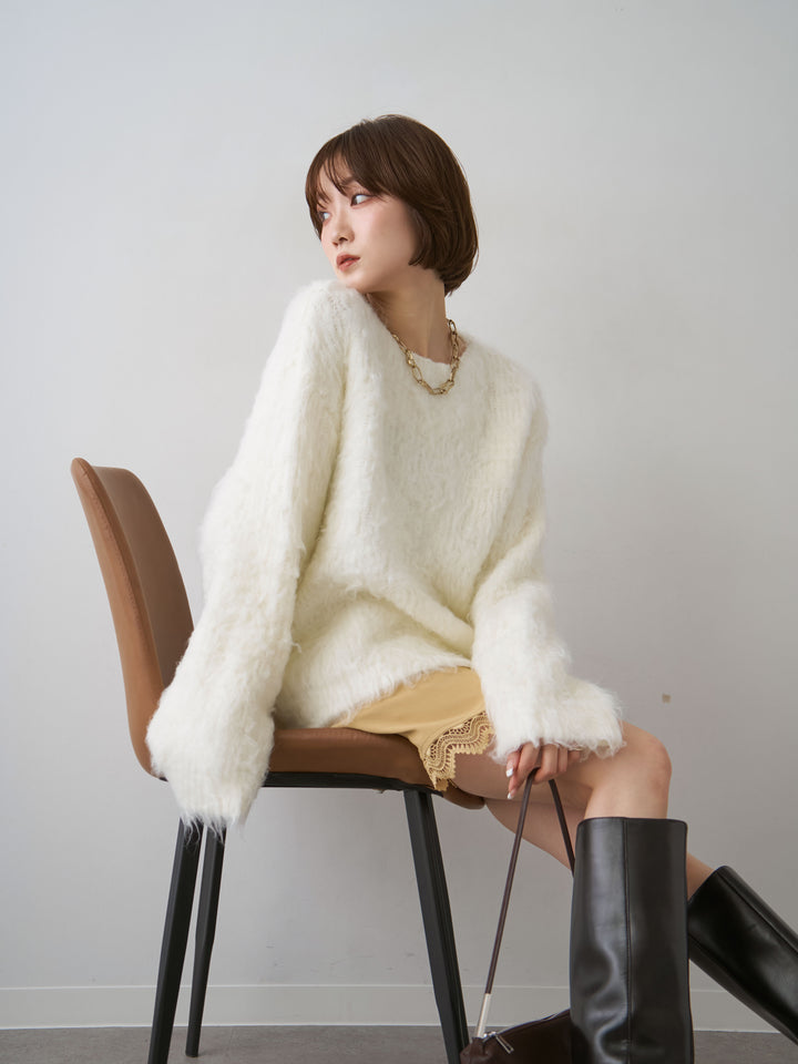 [予約]フェザーシャギーボックスプルオーバー/white