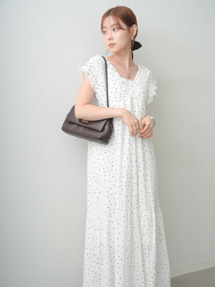 [予約]ドットジャガードバックリボンワンピース/offdot