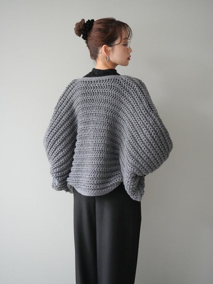 [SET]ローゲージ畦編みドルマンニットボレロ+起毛レースプチネックトップス(2set)