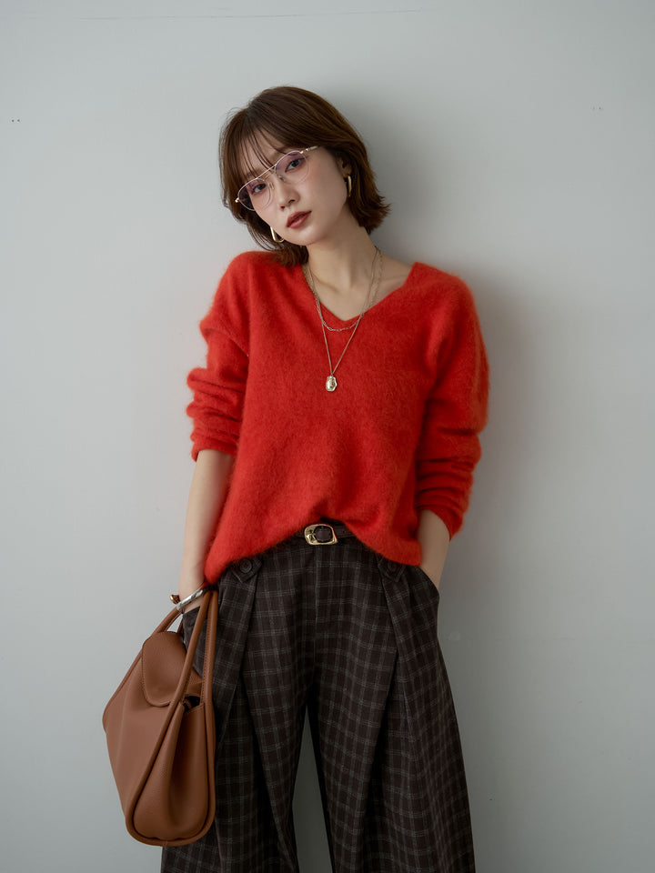 [SET]カシミア混フェザータッチVネックニットトップス+選べるアクセセット(2set)