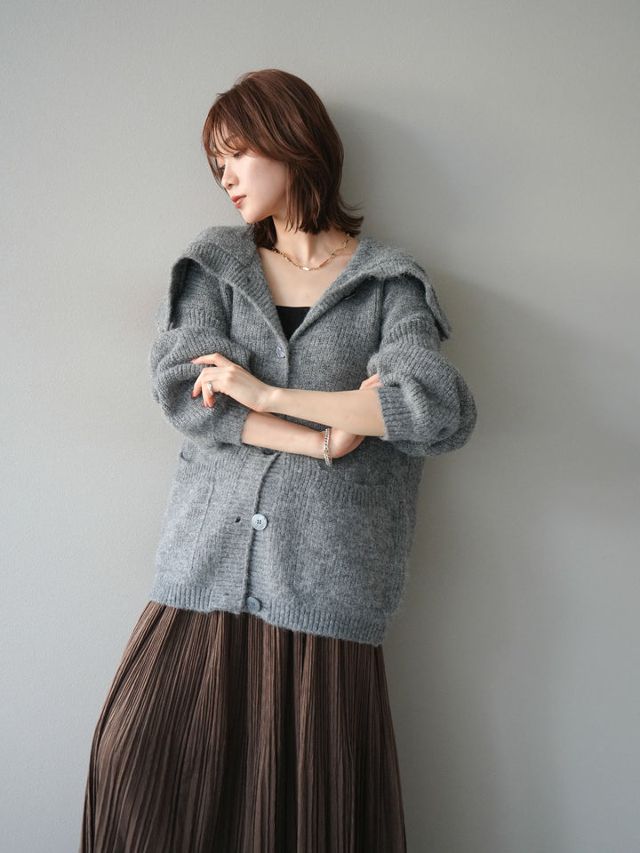 [予約]襟付きボタンオーバーニットカーディガン/gray