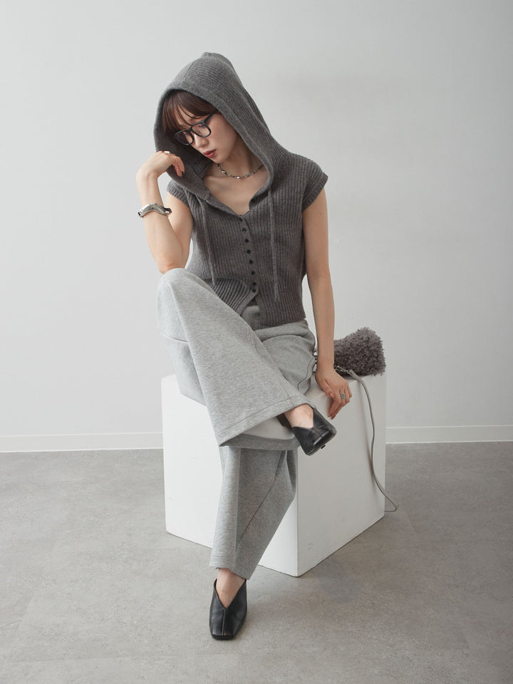 [予約]アルパカタッチフードリブニットベスト/charcoal