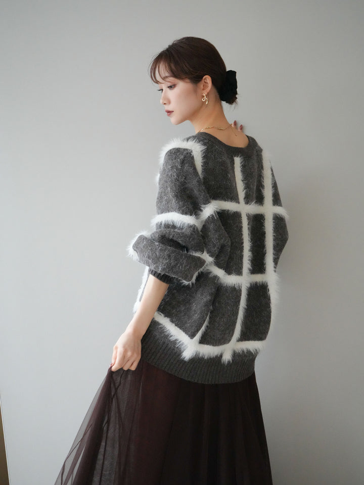 [予約]ミックスシャギーチェックカーディガン/brown