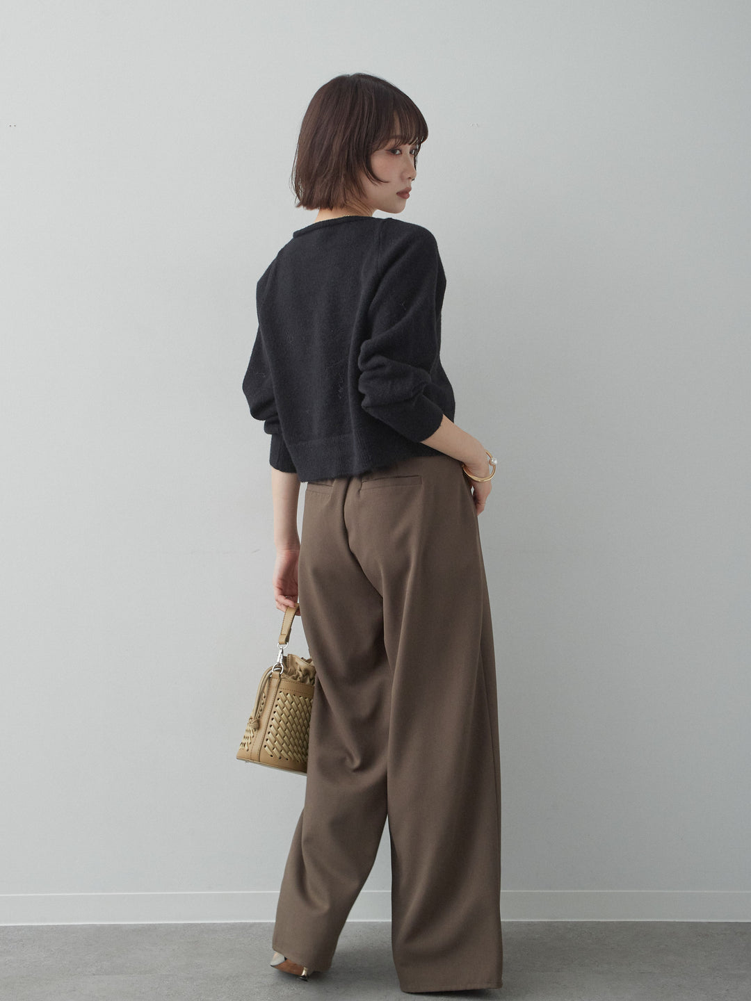 [SET]ゴールドラインボタンカーディガン+クレープデシンタックワイドパンツ(2set)