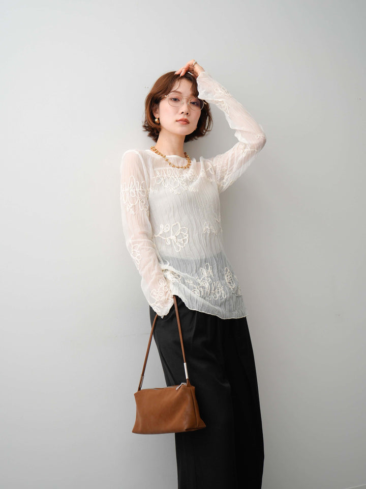 [SET]コード刺繍シアーロングスリーブトップス+選べるアクセセット(2set)