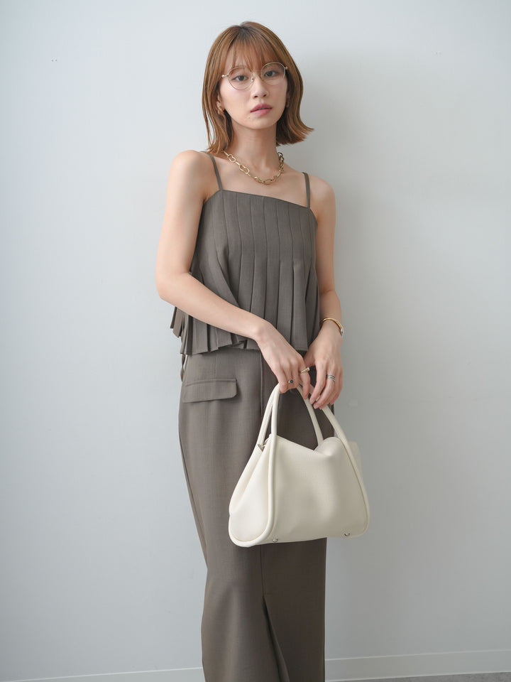 [SET]クレープデシンタックキャミソール+クレープデシンフラップ付きストレートスカート(2set)