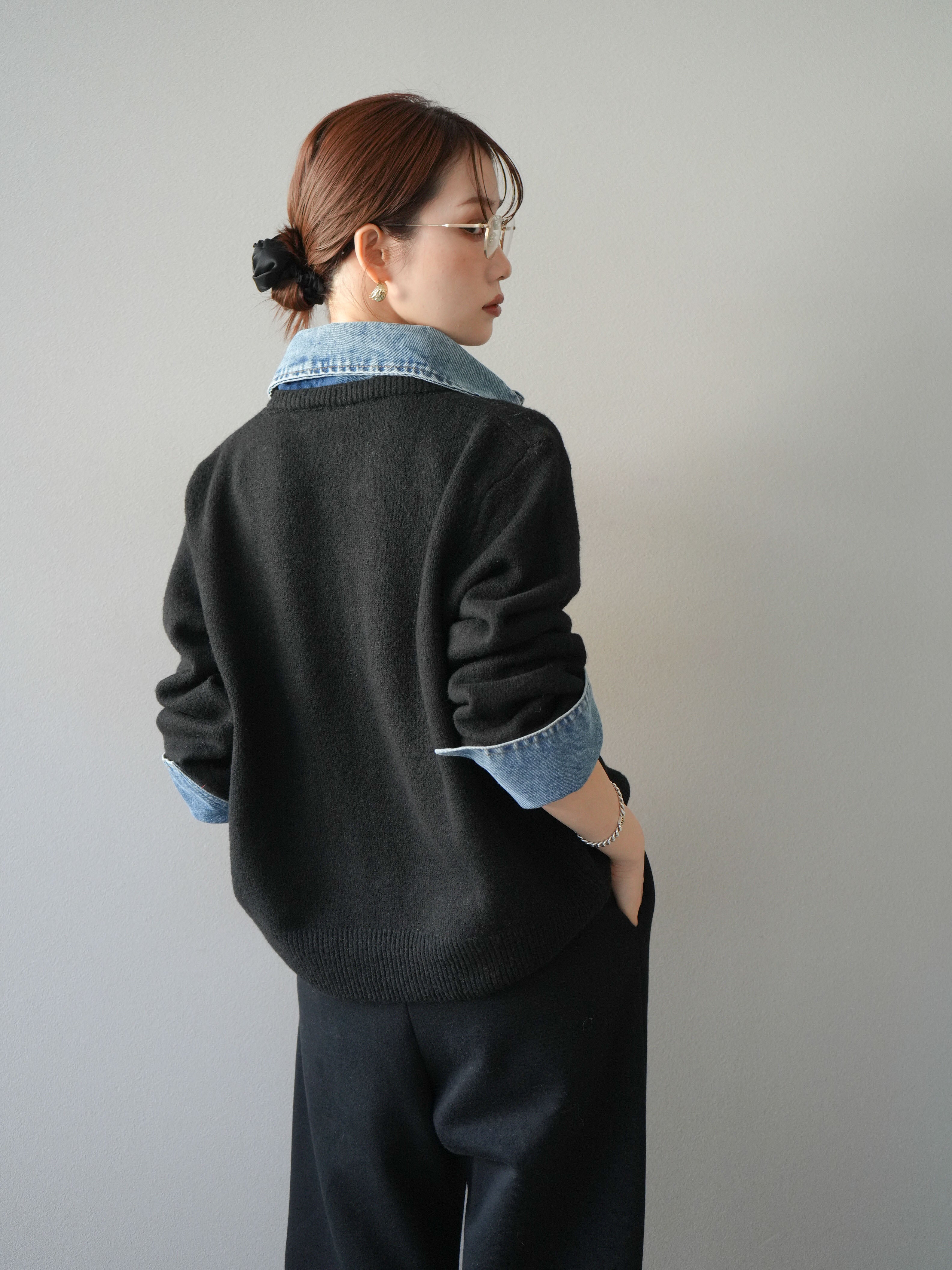 Lumier✴︎ デニム襟ボタンニットカーディガン✴︎ねね様 SET]デニム襟ボタンニットカーディガン+デニム襟ボタンニット