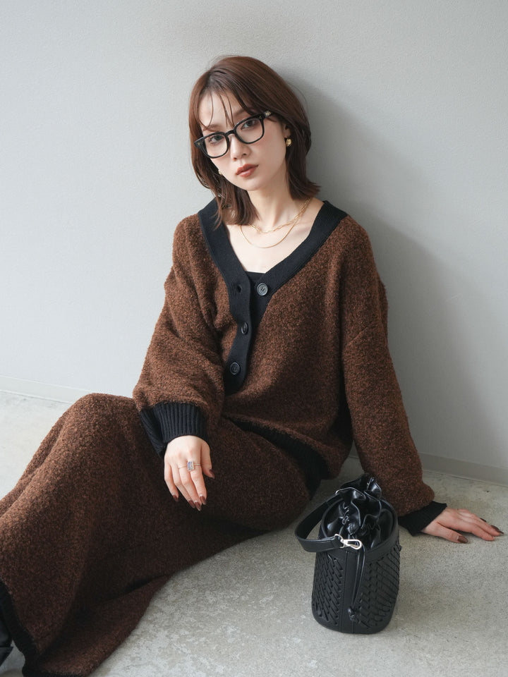 [SET]ブークレバイカラーニットカーディガン+ブークレバイカラータイトニットスカート(2set)