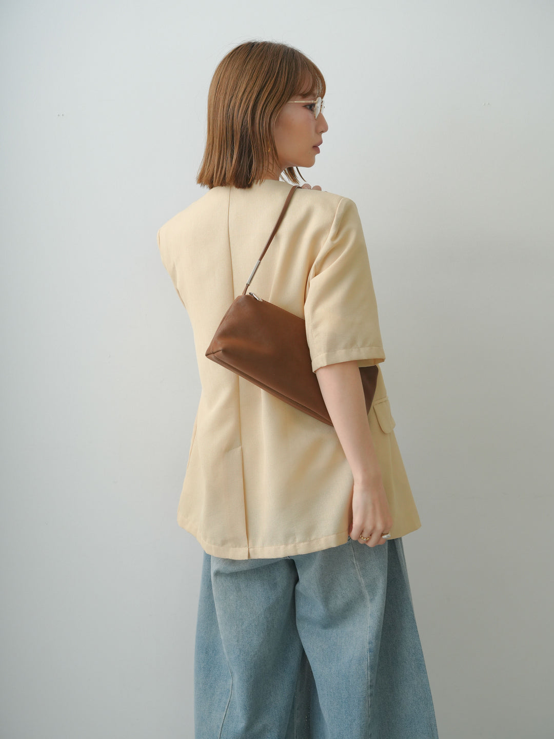 [予約]ストライプタイショルダーパッドハーフジャケット/beige