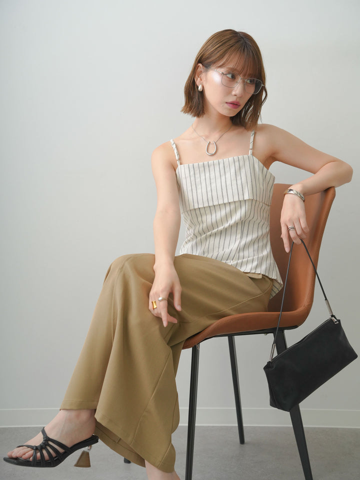 [SET]ストライプアシメキャミソール+クレープデシンフラップ付きストレートスカート(2set)