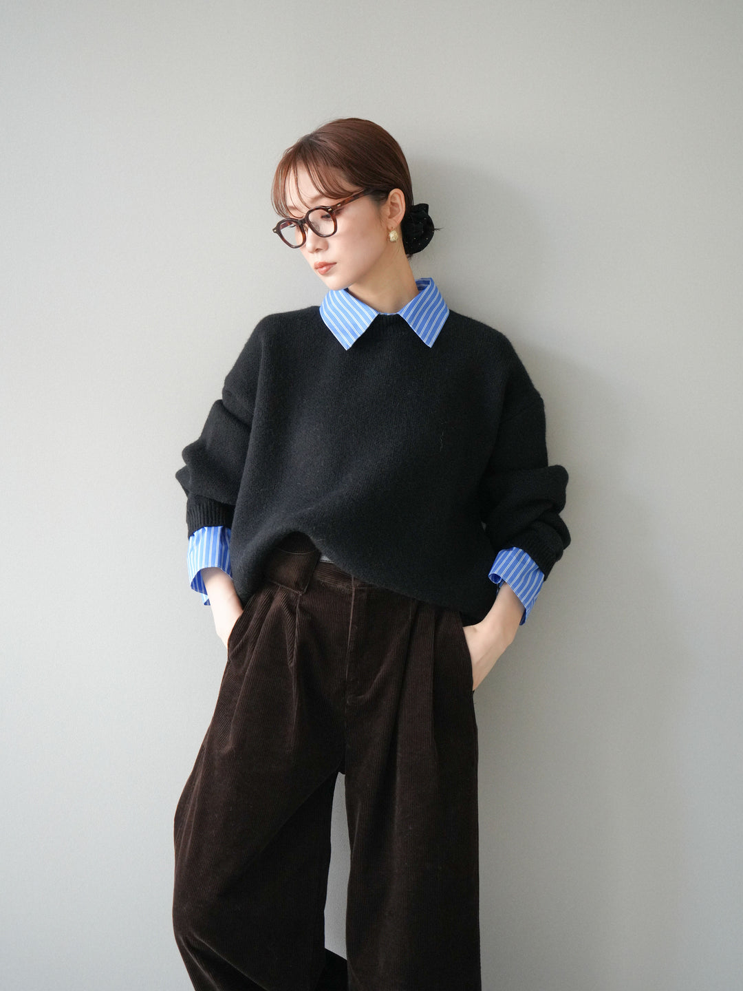 [予約]2WAY襟ニットプルオーバー/black