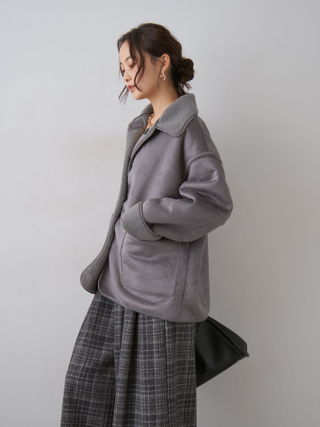 【預購】麂皮 x Boa Mouton 雙面外套 / 炭灰色