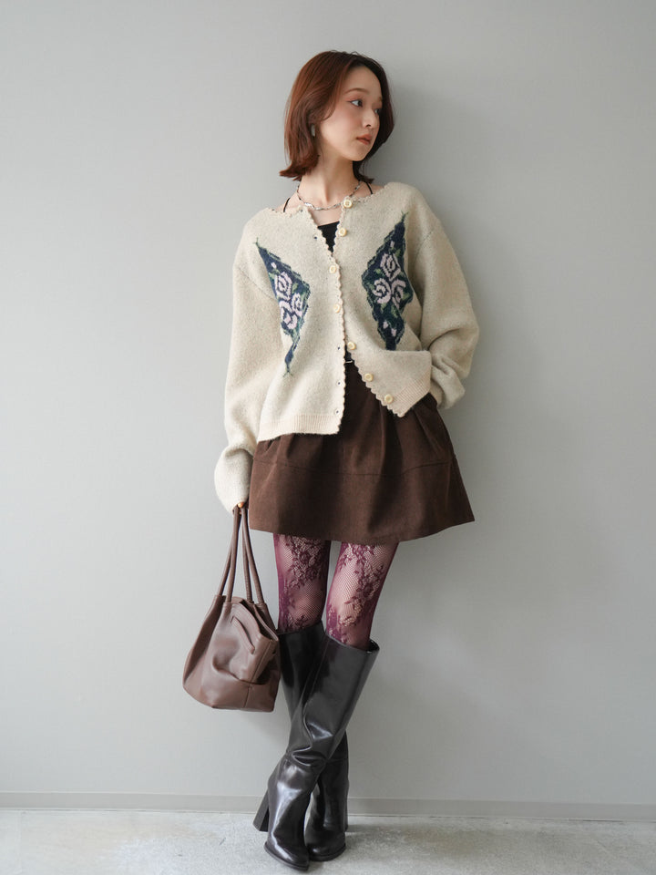 [予約]ベルト付インパンコーデュロイタックフレアスカート/brown