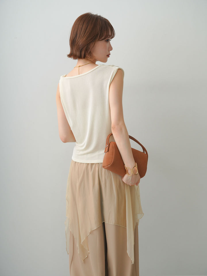 [予約]ツイストショルダーアシメドレープトップス/white