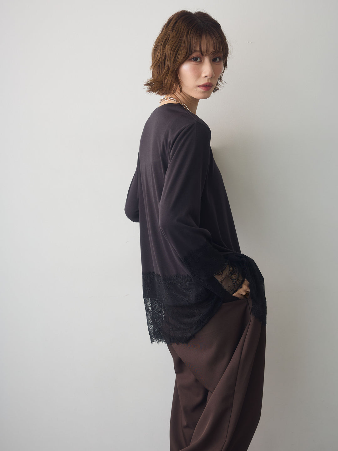 [SET]レーストリムロングTシャツ+レーストリムロングTシャツ(2set)