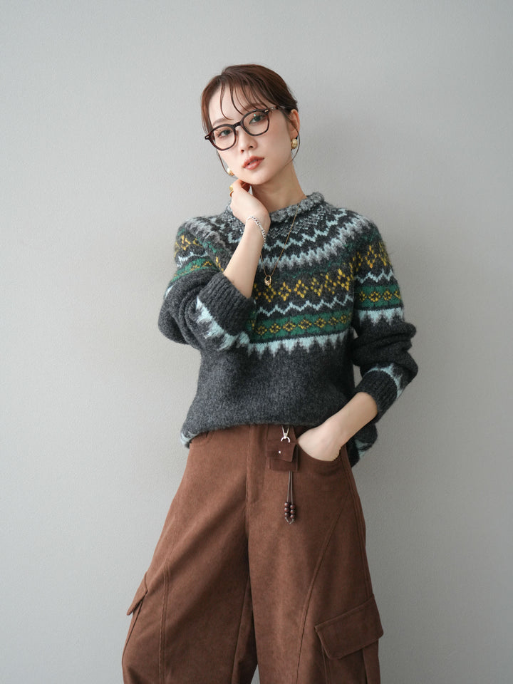 [予約]ウールタッチ求心柄オーバーニットプルオーバー/gray