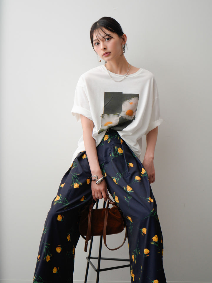 [SET]フラワーフォトTEE+フラワープリントドレープタックパンツ(2set)