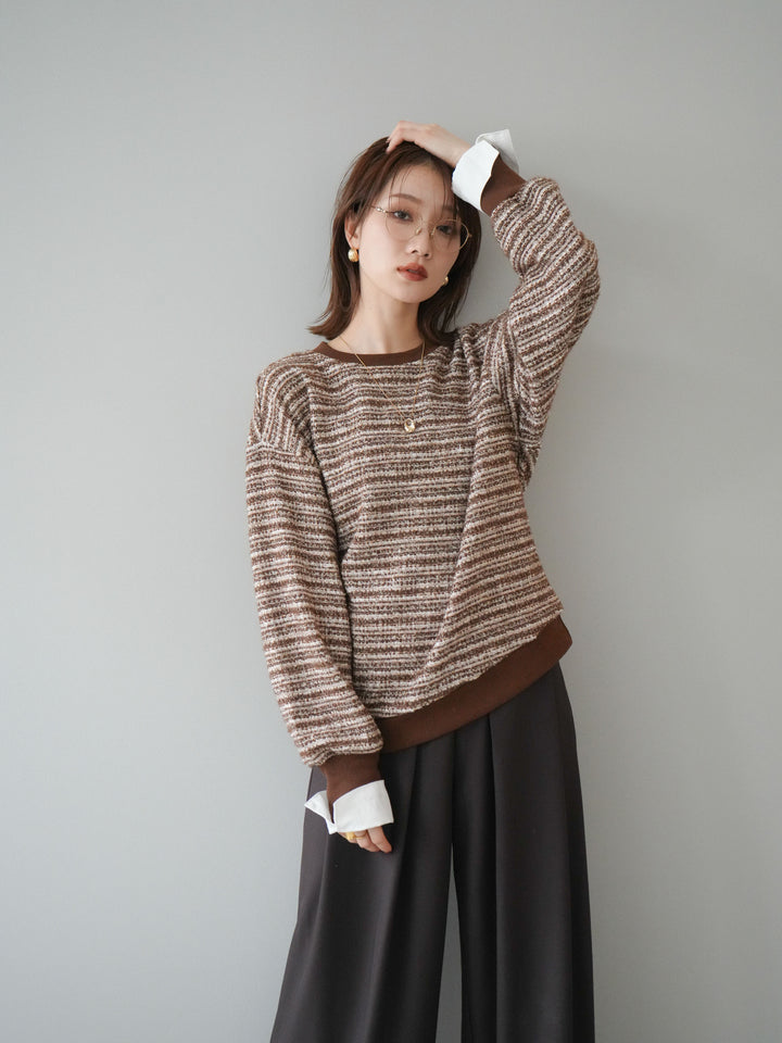 [予約]MIXツイードライクカフスドッキングプルオーバー/brown