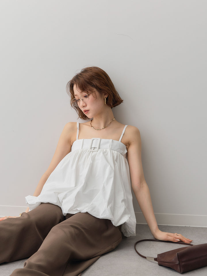 [予約]バックル付バルーンキャミトップス/white