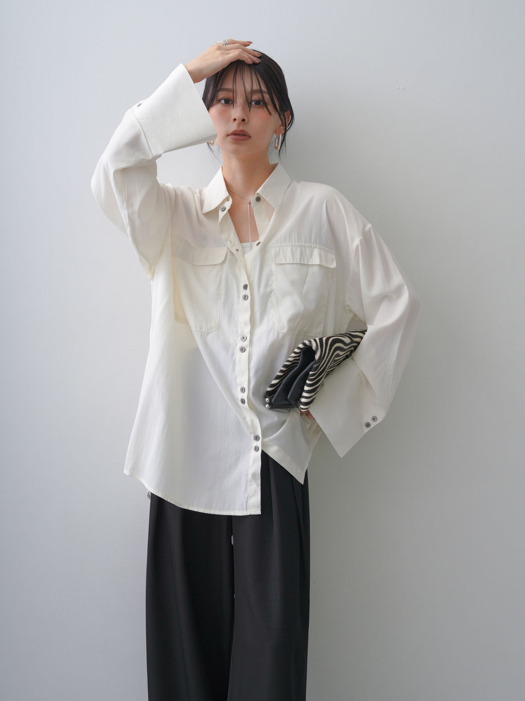 [SET]ドレープダブルポケットオーバーシャツ+ドレープダブルポケットオーバーシャツ(2set)