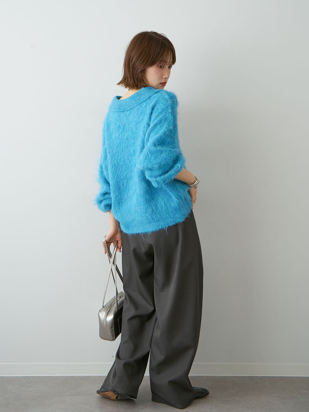 [SET]ヘンリーシャギーニットトップス+ツイルタックワイドパンツ(2set)