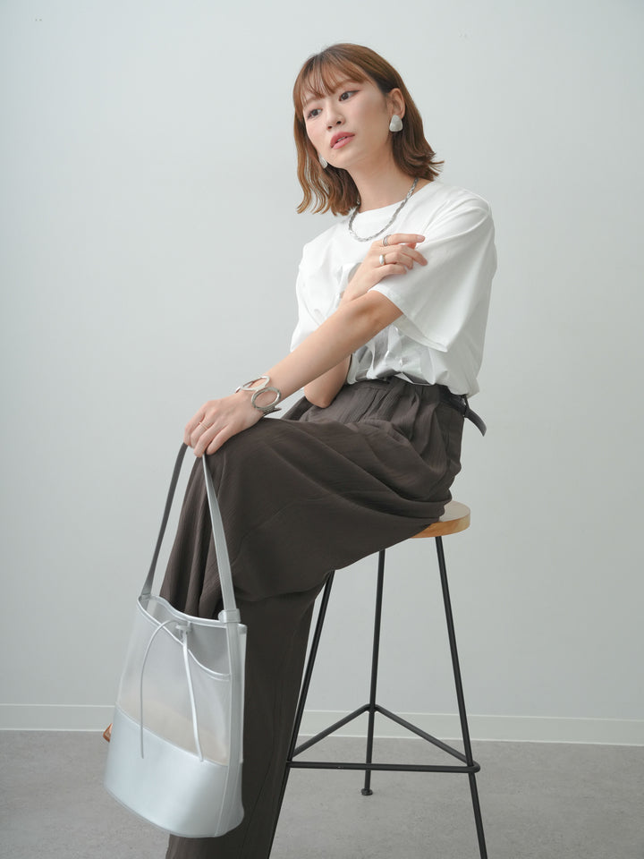 [SET]クールタッチアートロゴオーバーTEE+ベルト付ワッシャーライトワイドパンツ(2set)