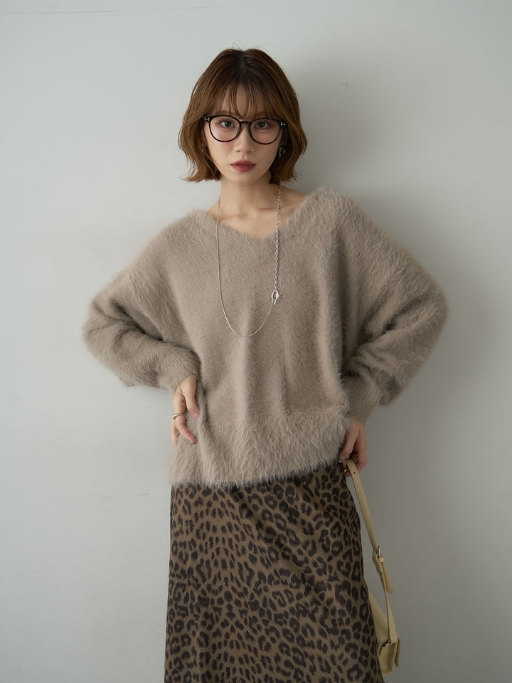 [SET]バックリボンVネックシャギーニットトップス+バックリボンVネックシャギーニットトップス(2set)