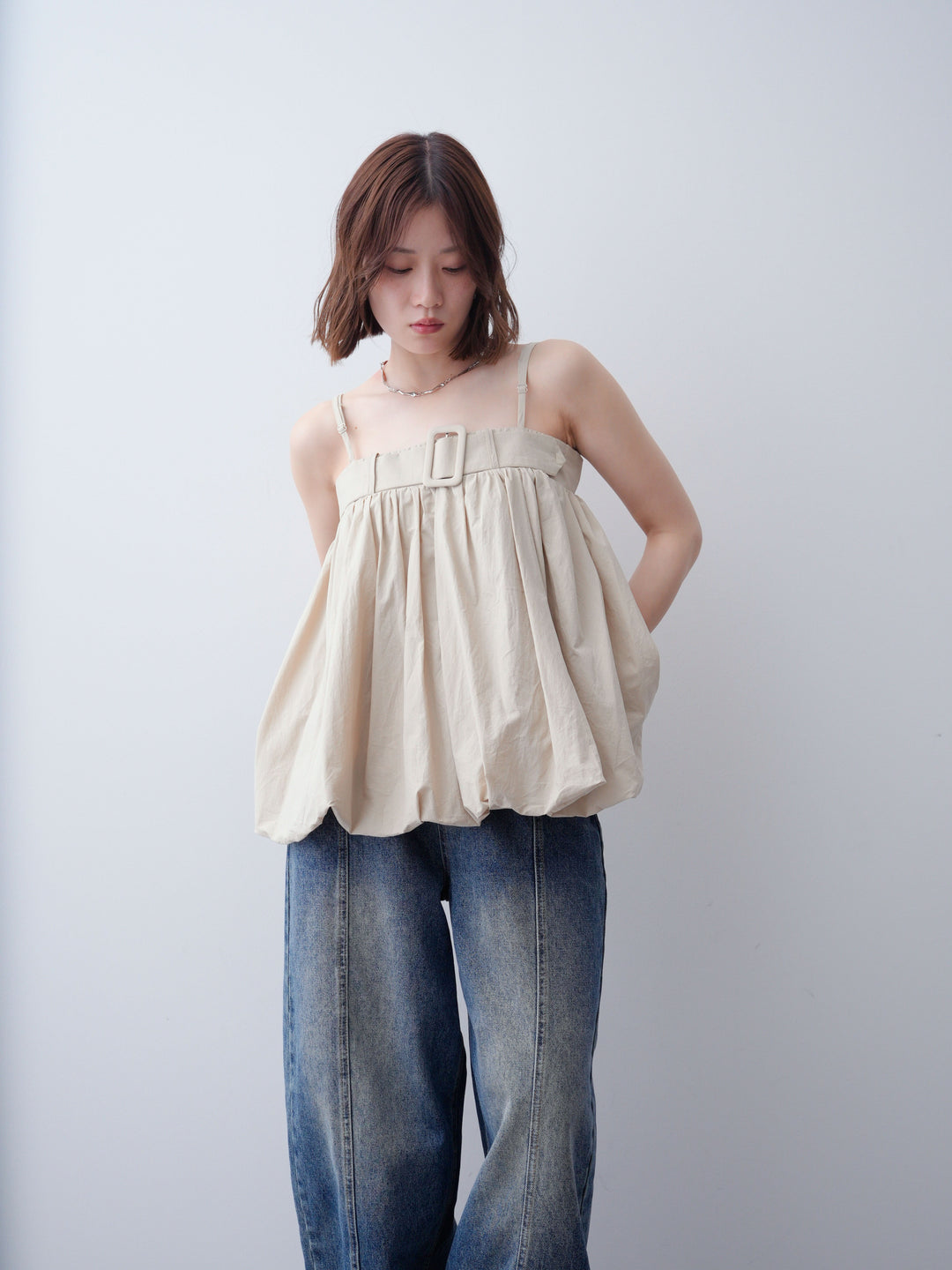 [予約]バックル付バルーンキャミトップス/beige