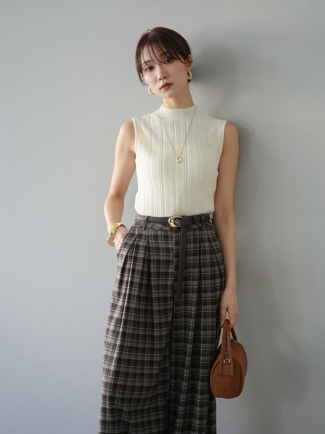 [予約]スリーブレスランダムリブニットトップス/アイボリー