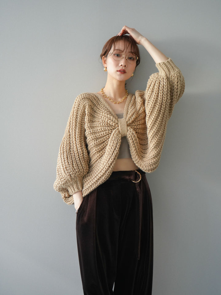 [SET]ローゲージ畦編みドルマンニットボレロ+選べるアクセセット(2set)