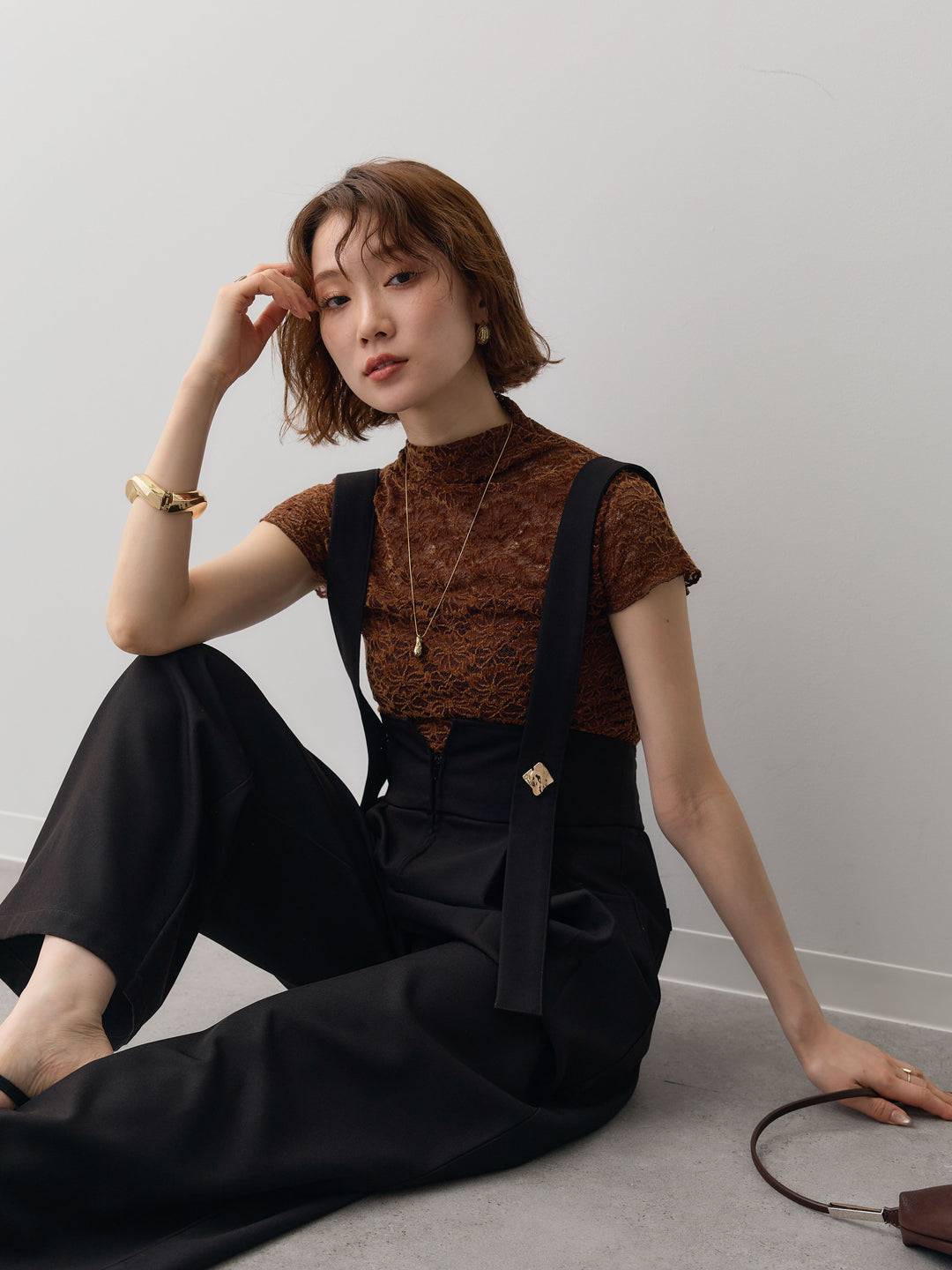 [予約]ベルベットレースフレンチトップス/brown