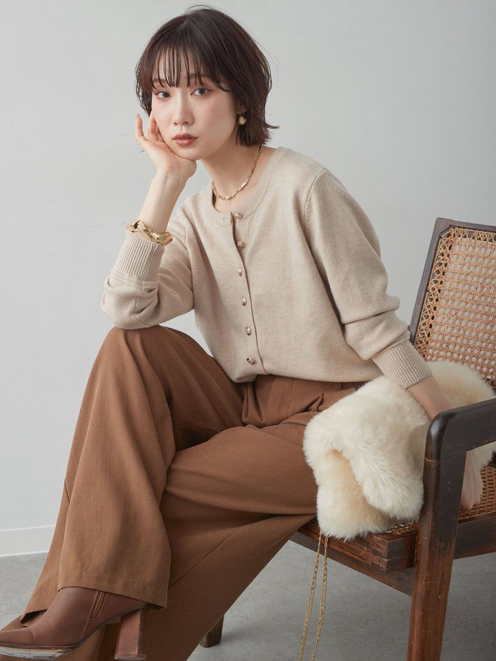 [予約]ゴールドボタンニットカーディガン/beige