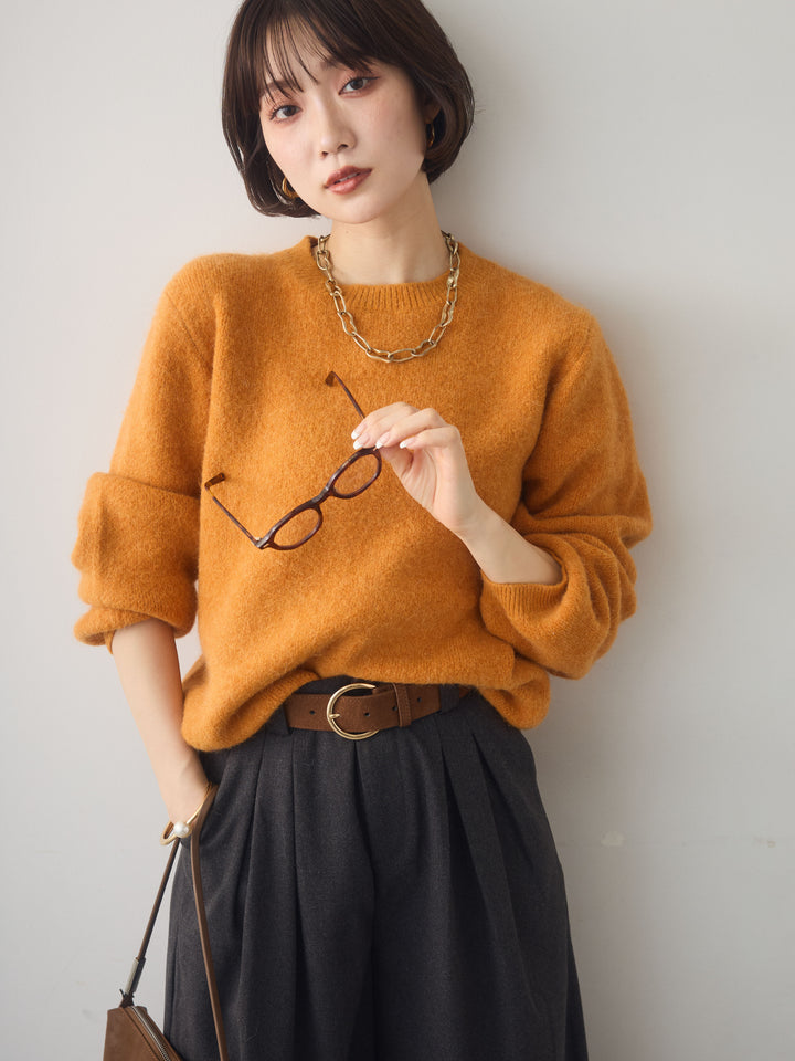 [SET]ソフトヘアリークルーネックニットトップス+選べるアクセセット(2set)