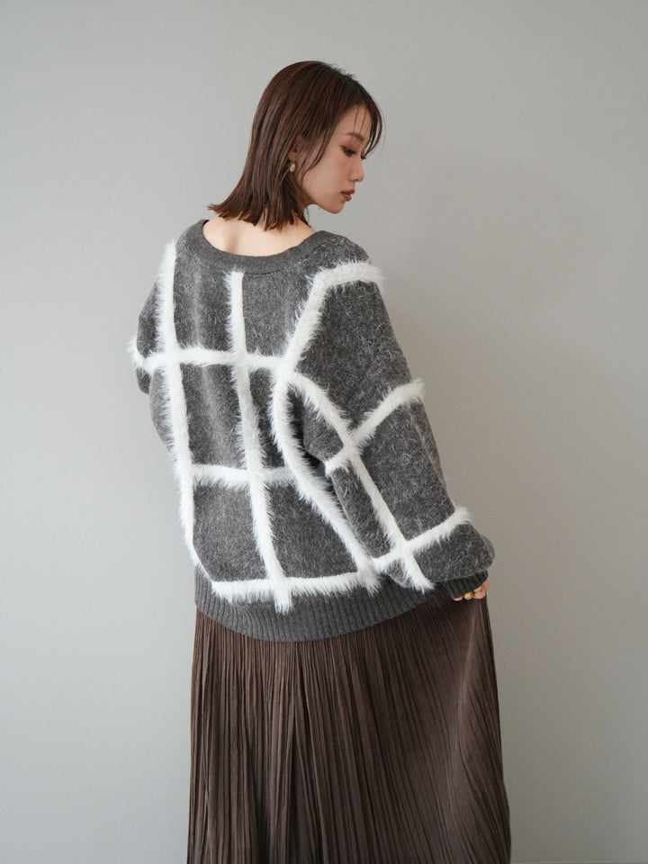 [予約]ミックスシャギーチェックカーディガン/brown