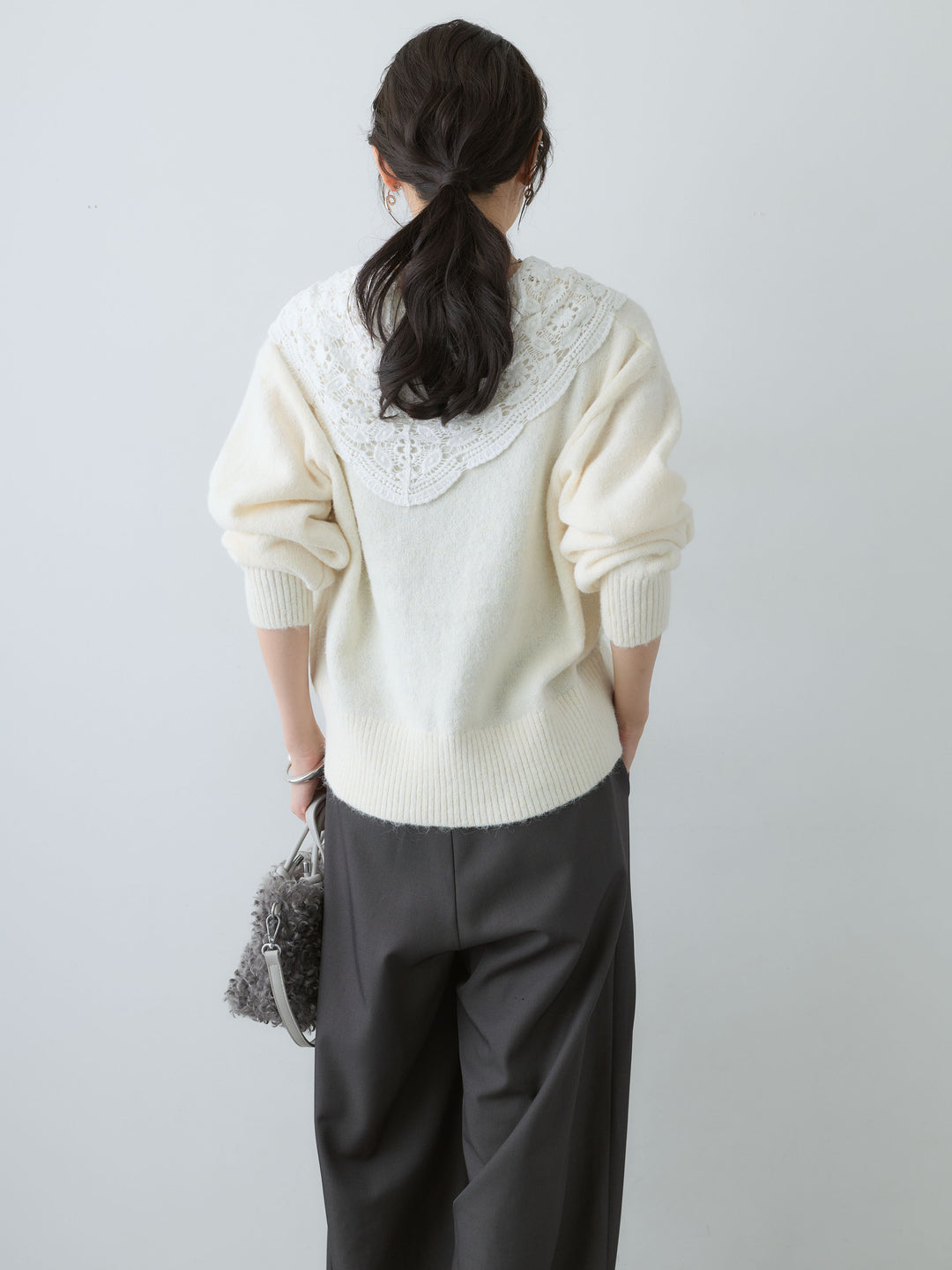 [SET]モヘアレースショールカラーカーディガン+選べるアクセセット(2set)
