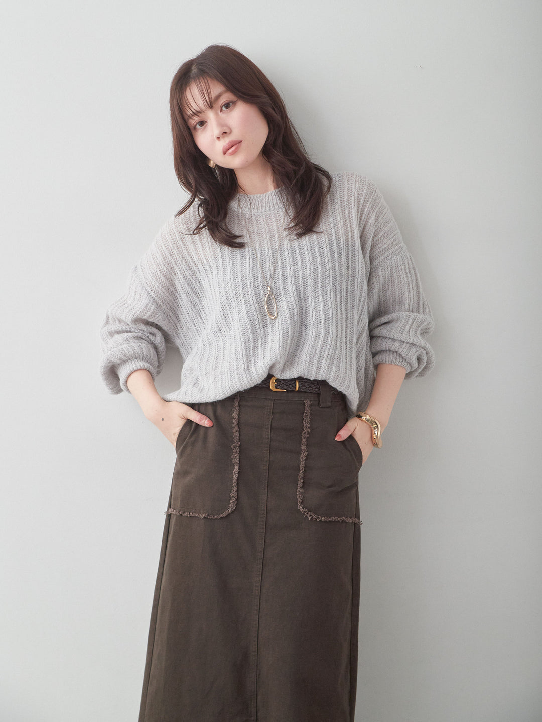 [予約]シアーリブドルマンニットトップス/lightbeige