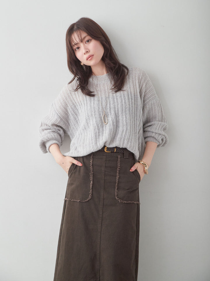 [予約]シアーリブドルマンニットトップス/lightbeige
