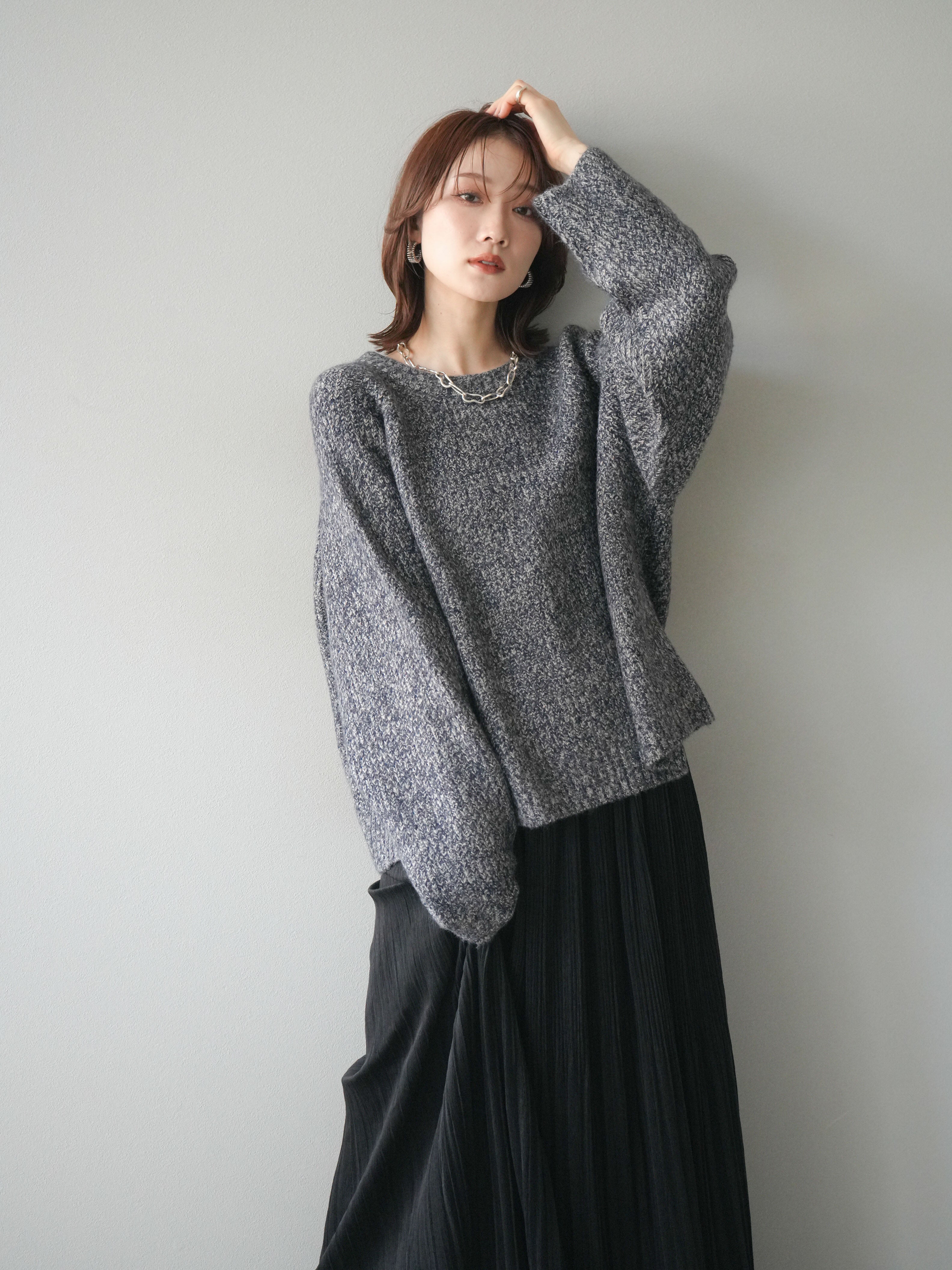 予約]クルーネック畦編みミックスニット/navy – Lumier