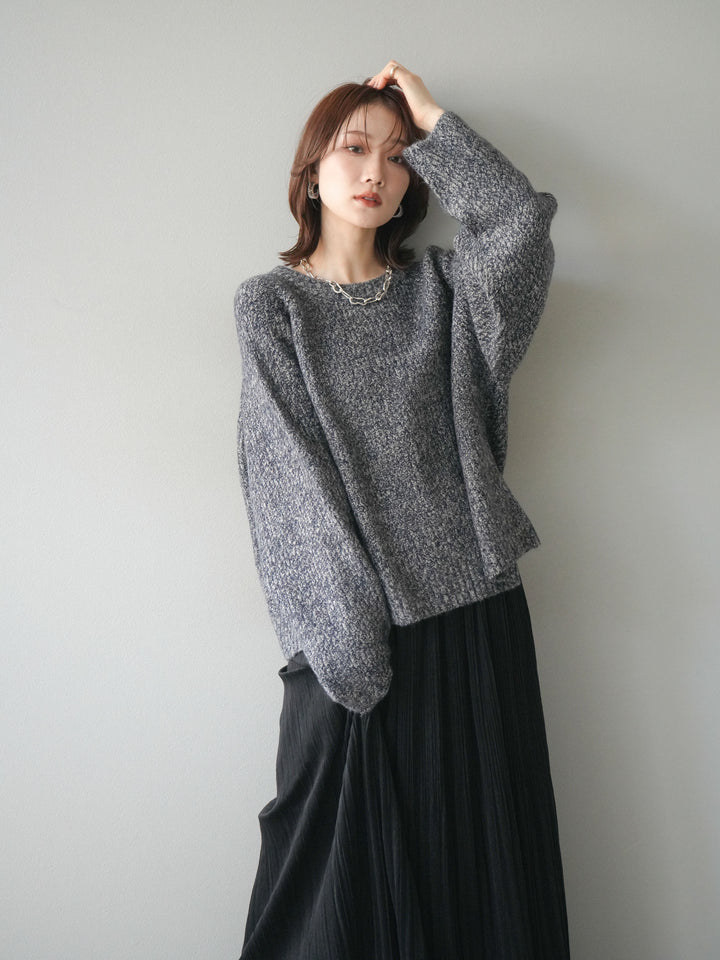 [予約]クルーネック畦編みミックスニット/navy