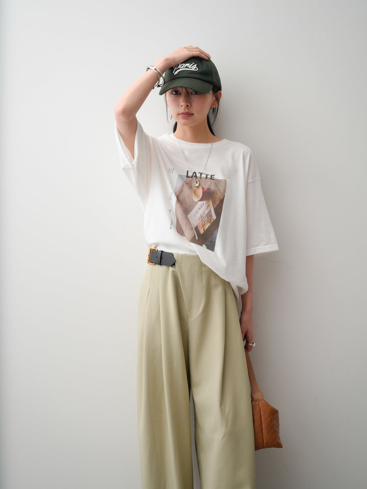 [SET]フォトプリントロゴTEE+アシンメトリーベルトタックワイドパンツ(2set)