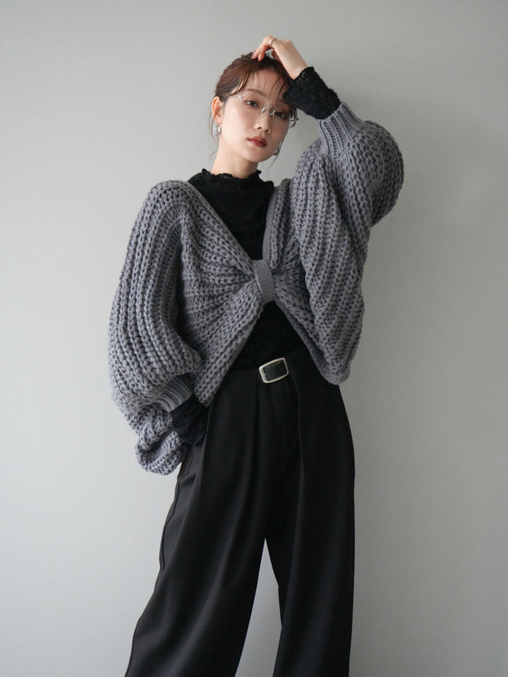 [SET]ローゲージ畦編みドルマンニットボレロ+選べるアクセセット(2set)