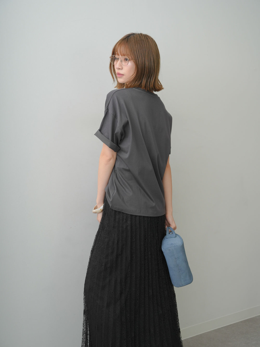 [SET]箔プリントボックスTEE+フローラルレースプリーツスカート(2set)