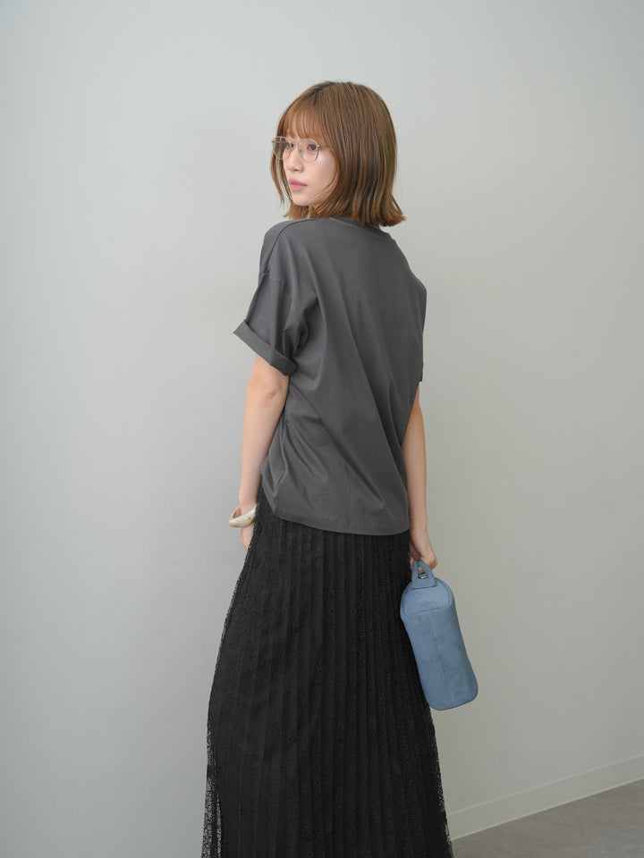 [SET]箔プリントボックスTEE+フローラルレースプリーツスカート(2set)