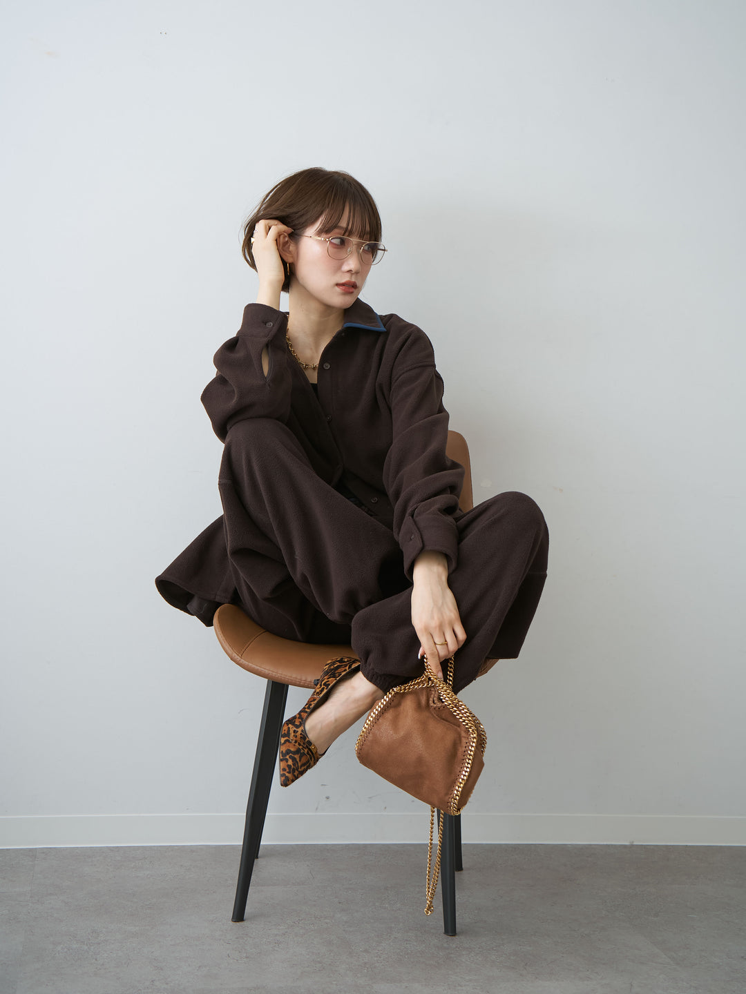 [予約]フリースパイピングシャツ/brown