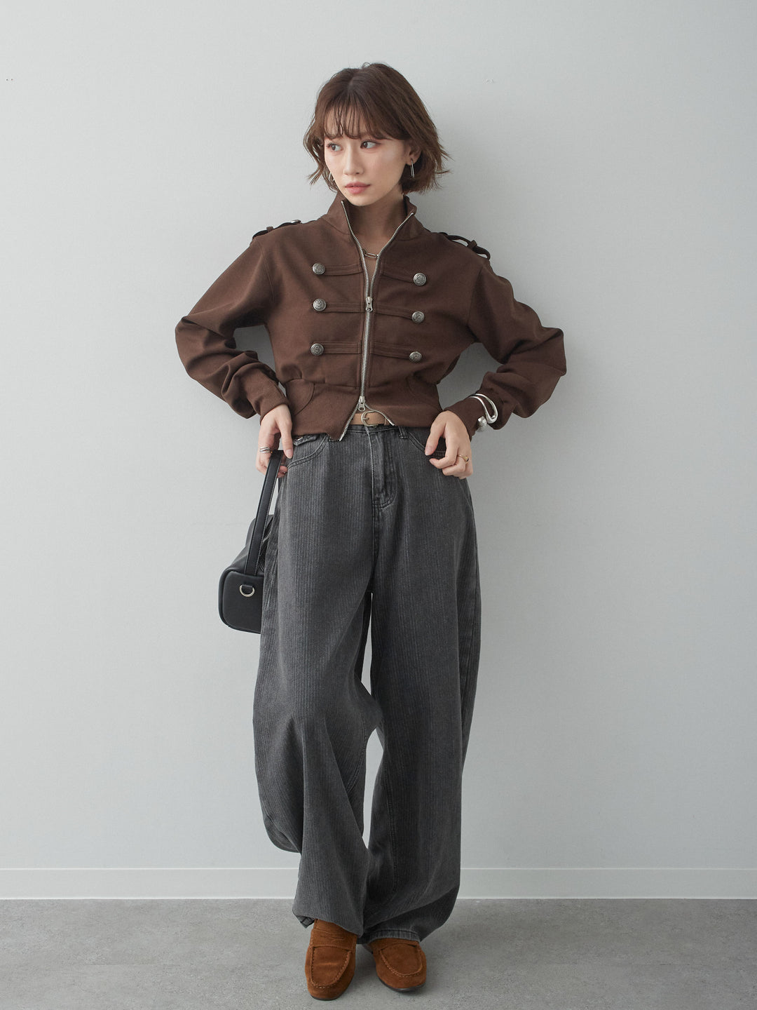 [SET]ナポレオンスウェットブルゾン+ニュアンスウォッシュカーブデニム(2set)