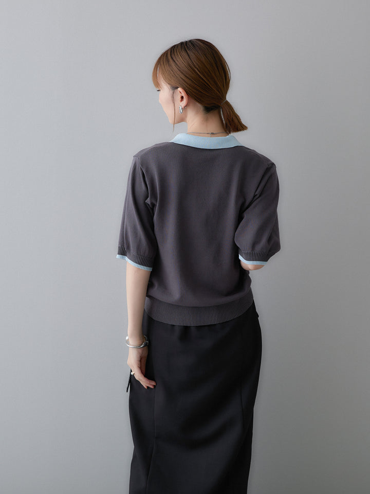 [予約]クールタッチバイカラーハーフニットポロ/charcoal