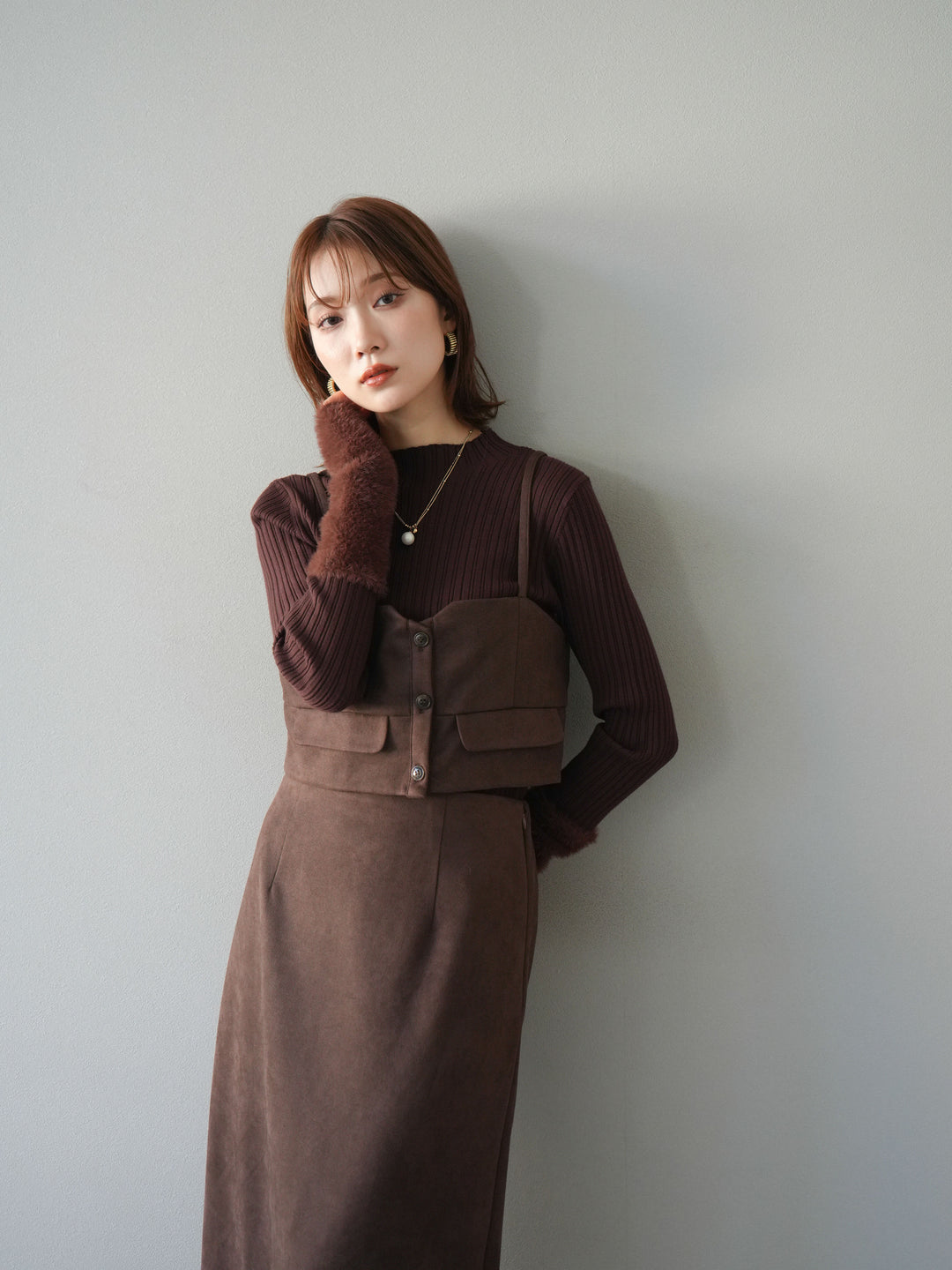 [SET]スウェードビスチェ+スウェードIラインスカート(2set)