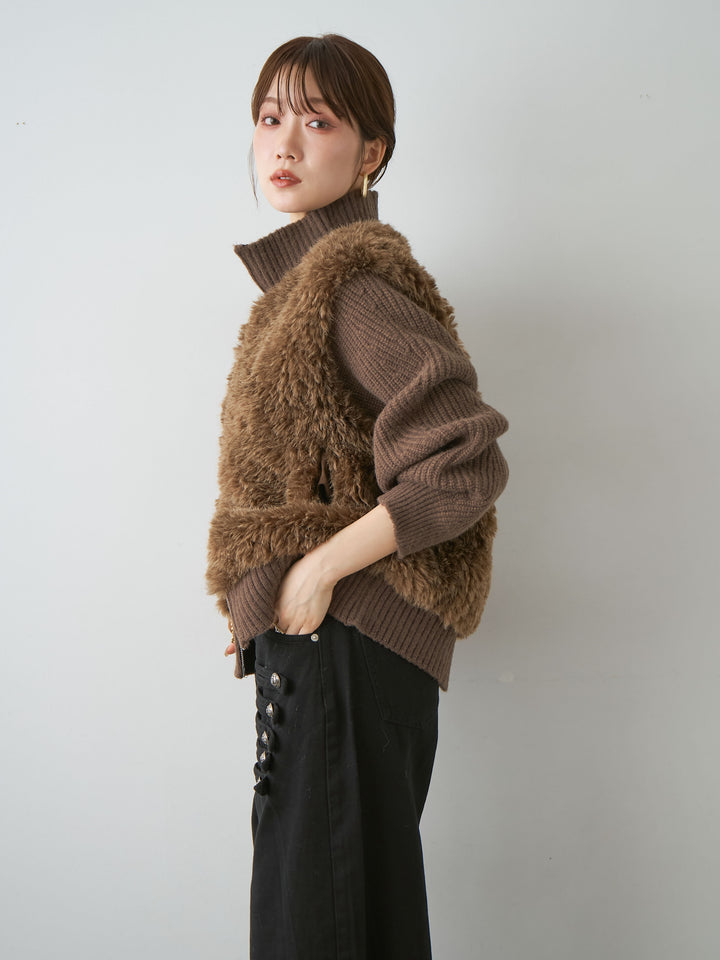 [SET]ファーコンビニットブルゾン+ファーコンビニットブルゾン(2set)
