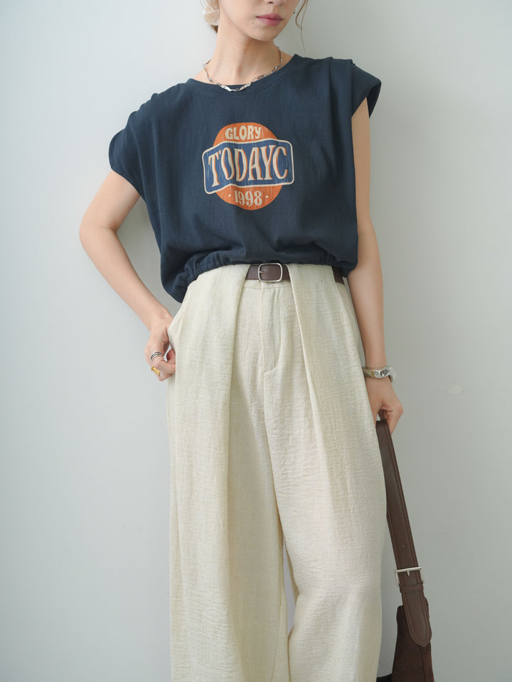 [SET]ヴィンテージロゴドロストTEE+リネンライクベルトループワイドパンツ(2set)